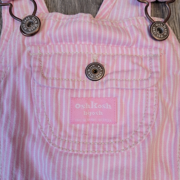 OshKosh Bgosh Pink White Stripe Denim Overalls For Toddler Girls - Picture 3 of 6
